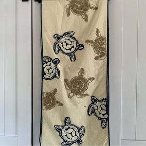 Embroidered Sea Turtle Runner - Navy & Beige